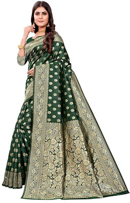 SHREE SANT SAREES Self Design Banarasi Jacquard Saree(Dark Green)