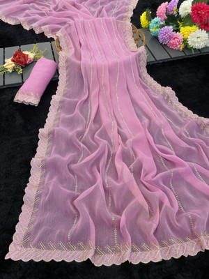 jaygurudev Striped, Ombre, Self Design Bollywood Georgette Saree(Pink)