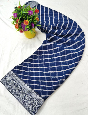VD PRINTS Striped Leheria Georgette Saree(Blue)