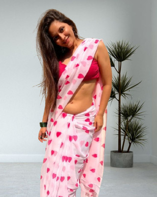 Jayu Striped Leheria Georgette Saree(Red)