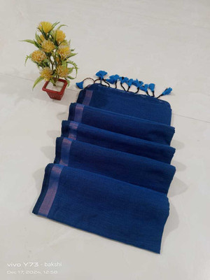 SRINJAN FASHION Solid/Plain, Woven Daily Wear Handloom Khadi Saree(Blue)