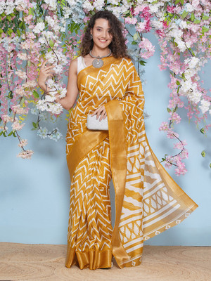 LABELKASHI Printed Bollywood Cotton Silk Saree(Yellow)