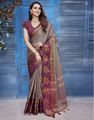 Satrani Woven, Embellished, Self Design Banarasi Cotton Silk Saree(Pink, Gold)