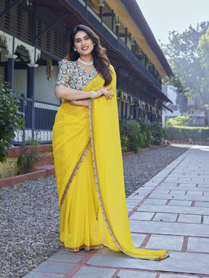 Moda Rapido Printed Bollywood Georgette Saree(Yellow)