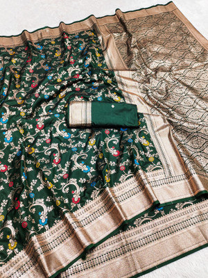 KALKEE FASHION Woven Banarasi Jacquard, Pure Silk Saree(Green)