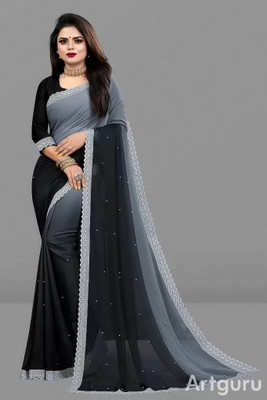 WOM BAB Embellished, Solid/Plain Bollywood Georgette Saree(Black)