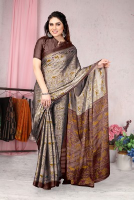 MIRCHI FASHION Printed, Animal Print Daily Wear Chiffon, Georgette Saree(Mustard, Beige)