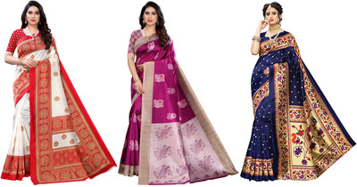 YASHIKA Printed, Woven Daily Wear Art Silk Saree(Pack of 3, Red, Purple, Dark Blue)