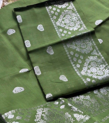 kamdar Woven Mekhela Chador Chanderi, Cotton Blend Saree(Green)