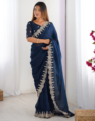 Satrani Embellished, Embroidered Bollywood Chiffon Saree(Blue)