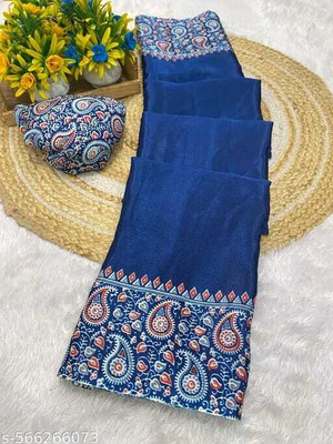 pal fashion Paisley Kalamkari Jacquard Saree(Light Blue)