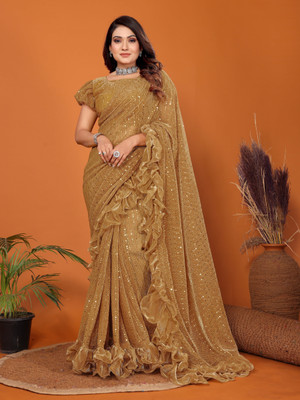 VIJAYAVALLABH Self Design Bollywood Net Saree(Orange)