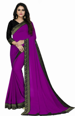 Glamour Hub Solid/Plain Bollywood Chiffon, Georgette Saree(Purple)
