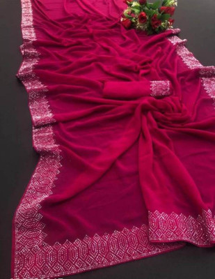 KrishneEnt Embellished Bollywood Silk Blend Saree(Pink)