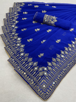 Disha Fashion Embellished Banarasi Georgette, Silk Blend Saree(Light Blue)