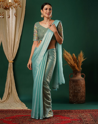 SIRIL Dyed, Embellished Bollywood Georgette Saree(Light Blue)