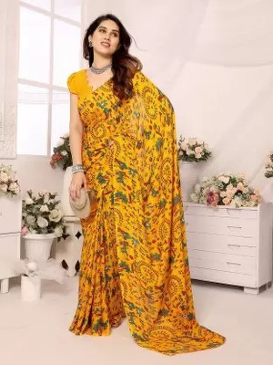 Suali Printed Daily Wear Georgette Saree(Yellow)