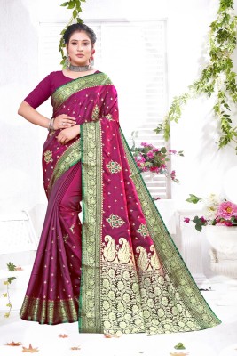 Banaras silk palace Embroidered Banarasi Satin Saree(Purple)