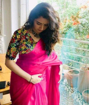 Arpita Fashion Solid/Plain Daily Wear Silk Blend Saree(Pink)