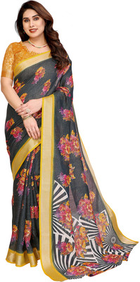 Moda Rapido Floral Print Bollywood Cotton Blend Saree(Multicolor)