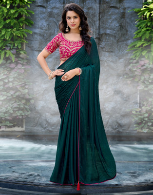 Samah Embellished, Striped Bollywood Georgette Saree(Green)