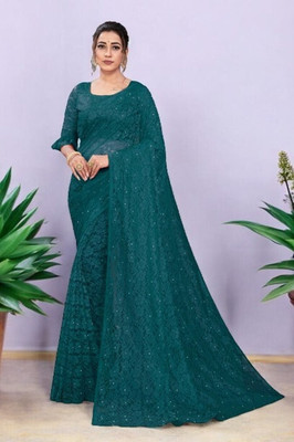 NORAFLEXx Self Design Bollywood Net Saree(Green)