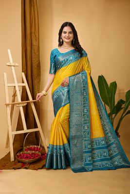 yanish Woven, Self Design Daily Wear Cotton Silk Saree(Blue, Pink)