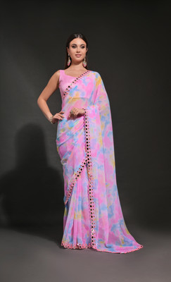 Dwiza Enterprise Self Design, Embellished, Embroidered, Dyed Bollywood Georgette Saree(Pink, Purple)