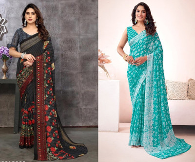 Panchvati NX Printed Bollywood Georgette Saree(Pack of 2, Multicolor)