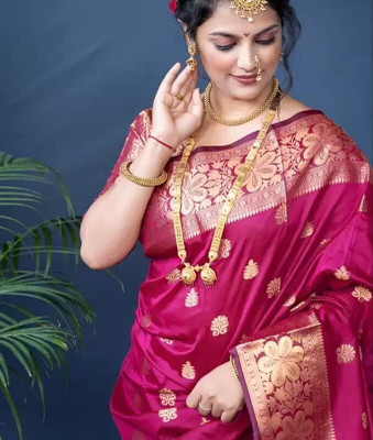 Priyashi Woven, Printed, Self Design Banarasi Cotton Silk, Jacquard Saree(Pink)