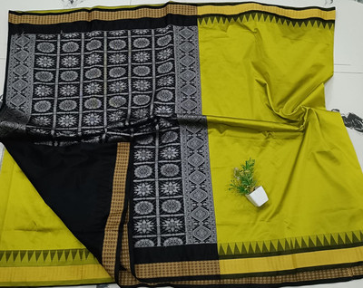 bhavaya laxmi Temple Border, Self Design Sambalpuri Silk Blend Saree(Yellow)