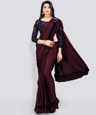 Snija Fashion Embellished Bollywood Lycra Blend Saree(Maroon)