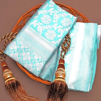 SKYWEAR EXPORT Woven Kanjivaram Jacquard, Pure Silk Saree(Light Blue)