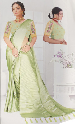 SYA Striped, Embroidered Bollywood Silk Blend Saree(Light Green)