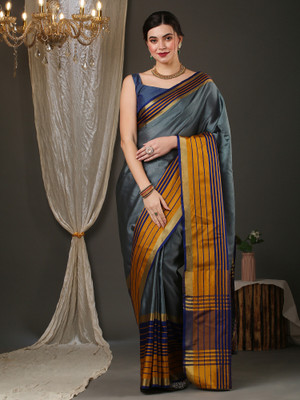 Sareemall Color Block Daily Wear Cotton Silk Saree(Grey)