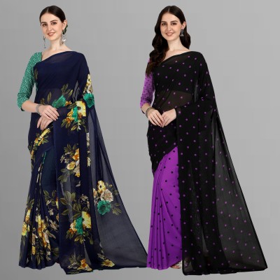 Anand Sarees Floral Print Daily Wear Georgette Saree(Pack of 2, Purple, Dark Blue, Black)