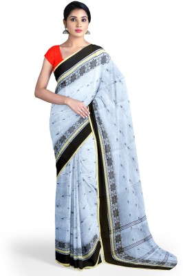 Ganesh plastic and industry Striped Tant Velvet, Pure Cotton Saree(White)