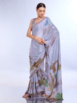 Tasrika Printed Daily Wear Crepe Saree(Grey)