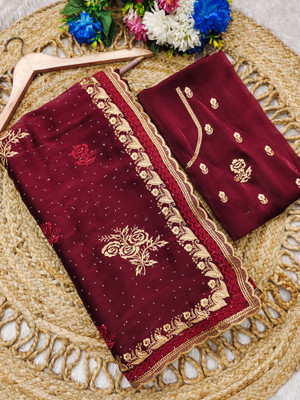 MIYANIFAB Embroidered Bollywood Jimmy choo Saree(Maroon)