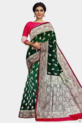 HouseOfCommon Woven Banarasi Jacquard Saree(Dark Green)