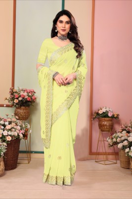 Om Shantam sarees Embroidered Bollywood Georgette Saree(Yellow)