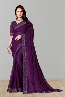 Lajamani Fashion Self Design, Solid/Plain Bollywood Georgette Saree(Purple)