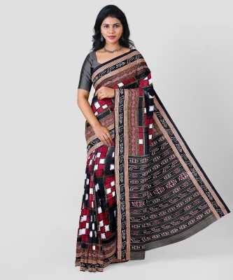 ETHNIC ODISHA HANDLOOM Printed, Digital Print, Geometric Print, Checkered, Polka Print, Graphic Print Sambalpuri Pure Cotton Saree(Black)