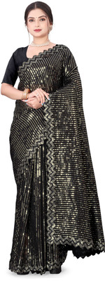 NEXORA Embroidered Bollywood Georgette Saree(Black, Gold)