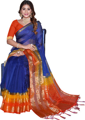 Aarunika MT Solid/Plain Bollywood Organza Saree(Light Blue)