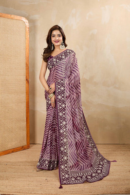 RekhaManiyar Printed Saree with Attached Blouse Georgette Saree(Purple)
