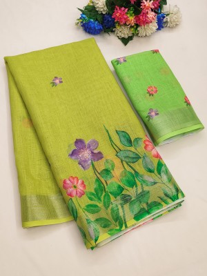 Million Brands Digital Print, Self Design Bollywood Cotton Linen, Cotton Silk Saree(Light Green)