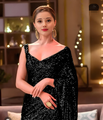 KalyaniTextile Embellished Bollywood Georgette Saree(Black)