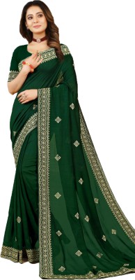 VILISA CREATION Embroidered Bollywood Silk Blend Saree(Green)