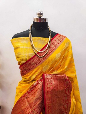 Gajal Self Design Kanjivaram Pure Silk, Organza Saree(Yellow)